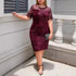 Elegant Sequin Wedding Party Dress for Women Casual Mesh Short Sleeve Lace Bodycon Evening Gown